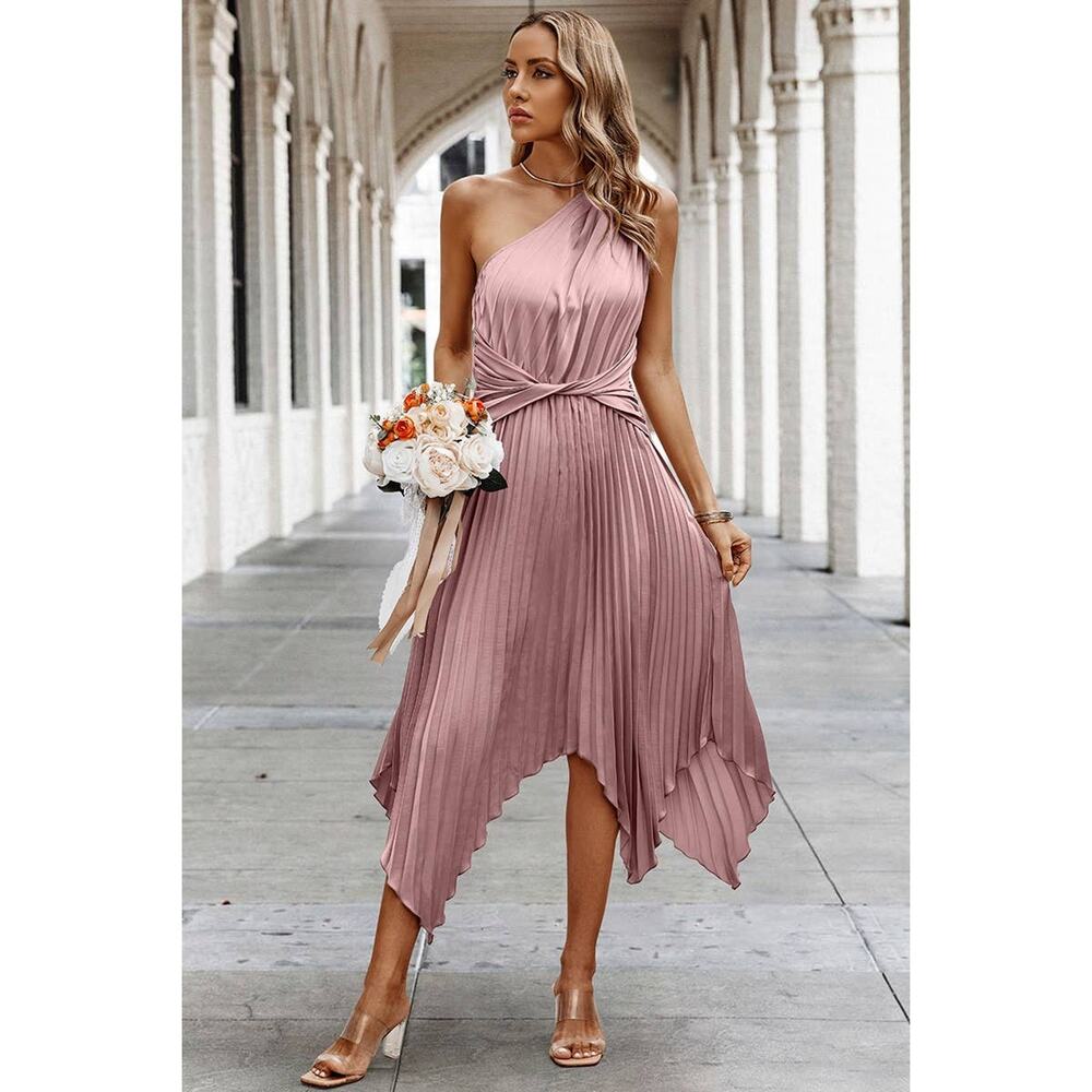 Supreme Fashion Midi Dress One Shoulder Womens Size Small Pink Chic Elegant NWT - Picture 2 of 10